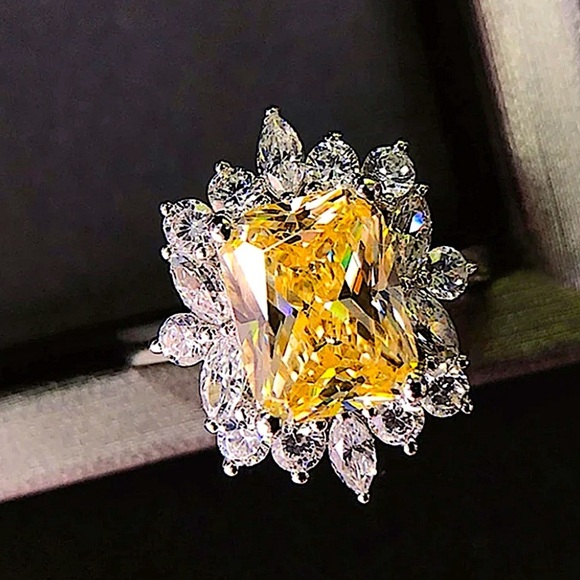 Sterling Silver Citrine Charm Cubic Zircon Ring - Picture 2 of 4